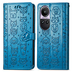 Leather Case Stands Fashionable Pattern Flip Cover Holder S03D for Oppo Reno10 5G Blue
