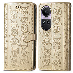 Leather Case Stands Fashionable Pattern Flip Cover Holder S03D for Oppo Reno10 5G Gold