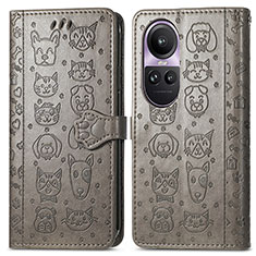 Leather Case Stands Fashionable Pattern Flip Cover Holder S03D for Oppo Reno10 5G Gray