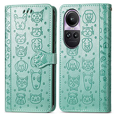 Leather Case Stands Fashionable Pattern Flip Cover Holder S03D for Oppo Reno10 5G Green