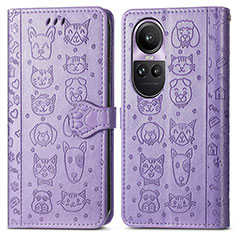 Leather Case Stands Fashionable Pattern Flip Cover Holder S03D for Oppo Reno10 5G Purple