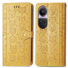 Leather Case Stands Fashionable Pattern Flip Cover Holder S03D for Oppo Reno10 5G Yellow