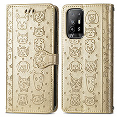 Leather Case Stands Fashionable Pattern Flip Cover Holder S03D for Oppo Reno5 Z 5G Gold