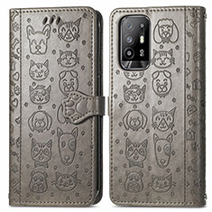 Leather Case Stands Fashionable Pattern Flip Cover Holder S03D for Oppo Reno5 Z 5G Gray