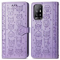 Leather Case Stands Fashionable Pattern Flip Cover Holder S03D for Oppo Reno5 Z 5G Purple