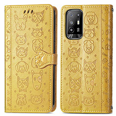 Leather Case Stands Fashionable Pattern Flip Cover Holder S03D for Oppo Reno5 Z 5G Yellow