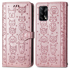 Leather Case Stands Fashionable Pattern Flip Cover Holder S03D for Oppo Reno6 Lite Rose Gold