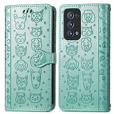 Leather Case Stands Fashionable Pattern Flip Cover Holder S03D for Oppo Reno6 Pro 5G Green