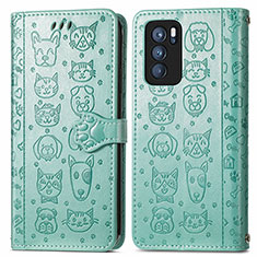 Leather Case Stands Fashionable Pattern Flip Cover Holder S03D for Oppo Reno6 Pro 5G India Green