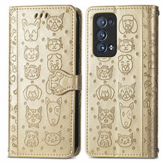 Leather Case Stands Fashionable Pattern Flip Cover Holder S03D for Oppo Reno6 Pro+ Plus 5G Gold