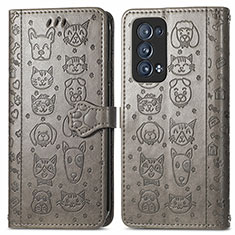 Leather Case Stands Fashionable Pattern Flip Cover Holder S03D for Oppo Reno6 Pro+ Plus 5G Gray