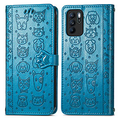 Leather Case Stands Fashionable Pattern Flip Cover Holder S03D for Oppo Reno6 Z 5G Blue