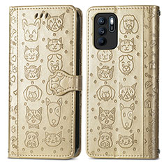 Leather Case Stands Fashionable Pattern Flip Cover Holder S03D for Oppo Reno6 Z 5G Gold
