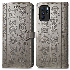Leather Case Stands Fashionable Pattern Flip Cover Holder S03D for Oppo Reno6 Z 5G Gray