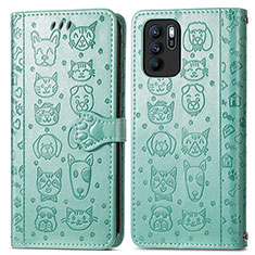 Leather Case Stands Fashionable Pattern Flip Cover Holder S03D for Oppo Reno6 Z 5G Green