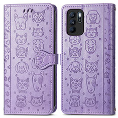 Leather Case Stands Fashionable Pattern Flip Cover Holder S03D for Oppo Reno6 Z 5G Purple