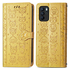 Leather Case Stands Fashionable Pattern Flip Cover Holder S03D for Oppo Reno6 Z 5G Yellow