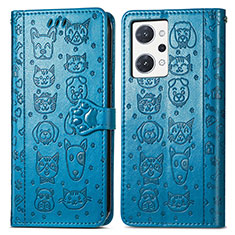 Leather Case Stands Fashionable Pattern Flip Cover Holder S03D for Oppo Reno7 A Blue