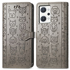 Leather Case Stands Fashionable Pattern Flip Cover Holder S03D for Oppo Reno7 A Gray
