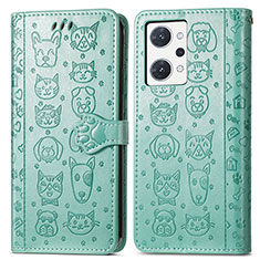 Leather Case Stands Fashionable Pattern Flip Cover Holder S03D for Oppo Reno7 A Green