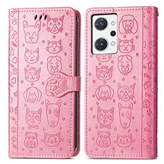 Leather Case Stands Fashionable Pattern Flip Cover Holder S03D for Oppo Reno7 A Pink