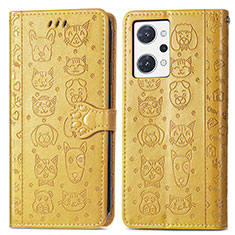 Leather Case Stands Fashionable Pattern Flip Cover Holder S03D for Oppo Reno7 A Yellow