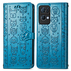Leather Case Stands Fashionable Pattern Flip Cover Holder S03D for Oppo Reno7 Pro 5G Blue