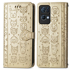 Leather Case Stands Fashionable Pattern Flip Cover Holder S03D for Oppo Reno7 Pro 5G Gold