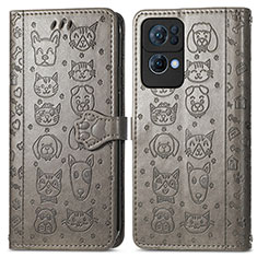 Leather Case Stands Fashionable Pattern Flip Cover Holder S03D for Oppo Reno7 Pro 5G Gray