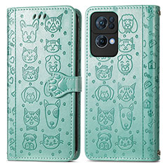 Leather Case Stands Fashionable Pattern Flip Cover Holder S03D for Oppo Reno7 Pro 5G Green