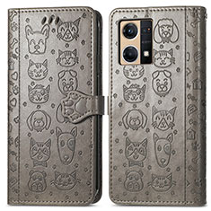 Leather Case Stands Fashionable Pattern Flip Cover Holder S03D for Oppo Reno8 4G Gray