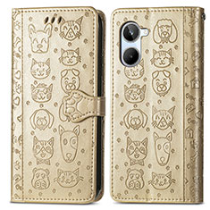 Leather Case Stands Fashionable Pattern Flip Cover Holder S03D for Realme 10 4G Gold