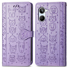 Leather Case Stands Fashionable Pattern Flip Cover Holder S03D for Realme 10 4G Purple