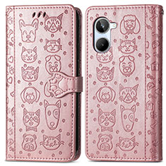 Leather Case Stands Fashionable Pattern Flip Cover Holder S03D for Realme 10 4G Rose Gold