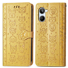 Leather Case Stands Fashionable Pattern Flip Cover Holder S03D for Realme 10 4G Yellow