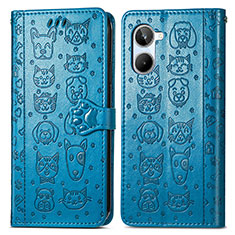 Leather Case Stands Fashionable Pattern Flip Cover Holder S03D for Realme 10 Pro 5G Blue
