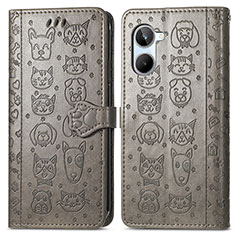 Leather Case Stands Fashionable Pattern Flip Cover Holder S03D for Realme 10 Pro 5G Gray