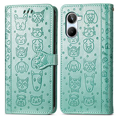 Leather Case Stands Fashionable Pattern Flip Cover Holder S03D for Realme 10 Pro 5G Green