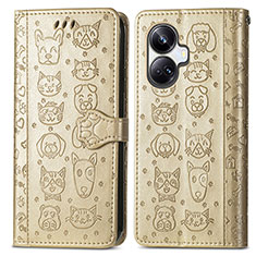 Leather Case Stands Fashionable Pattern Flip Cover Holder S03D for Realme 10 Pro+ Plus 5G Gold
