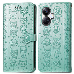 Leather Case Stands Fashionable Pattern Flip Cover Holder S03D for Realme 10 Pro+ Plus 5G Green