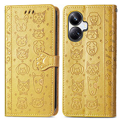Leather Case Stands Fashionable Pattern Flip Cover Holder S03D for Realme 10 Pro+ Plus 5G Yellow
