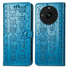 Leather Case Stands Fashionable Pattern Flip Cover Holder S03D for Realme 11 Pro 5G Blue