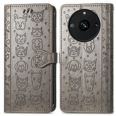 Leather Case Stands Fashionable Pattern Flip Cover Holder S03D for Realme 11 Pro 5G Gray