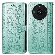 Leather Case Stands Fashionable Pattern Flip Cover Holder S03D for Realme 11 Pro 5G Green