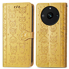 Leather Case Stands Fashionable Pattern Flip Cover Holder S03D for Realme 11 Pro 5G Yellow
