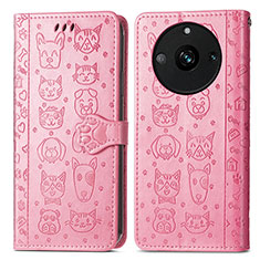 Leather Case Stands Fashionable Pattern Flip Cover Holder S03D for Realme 11 Pro+ Plus 5G Pink