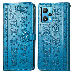 Leather Case Stands Fashionable Pattern Flip Cover Holder S03D for Realme 9 5G Blue
