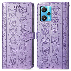 Leather Case Stands Fashionable Pattern Flip Cover Holder S03D for Realme 9 5G Purple