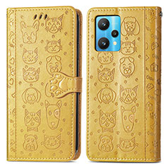 Leather Case Stands Fashionable Pattern Flip Cover Holder S03D for Realme 9 5G Yellow