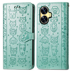 Leather Case Stands Fashionable Pattern Flip Cover Holder S03D for Realme C55 Green